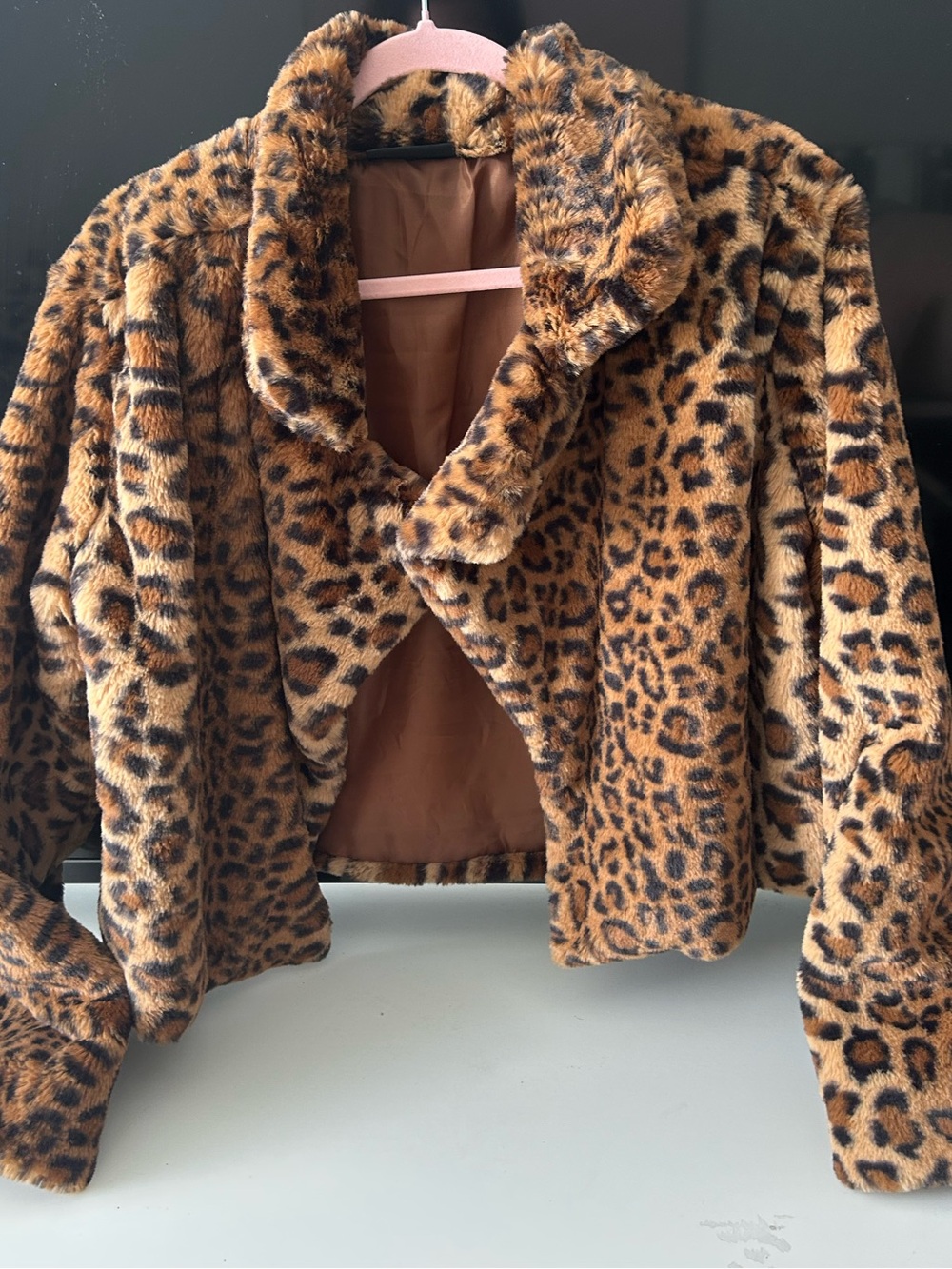 NWOT Jolie & Joy Leopard Faux Fur Cropped Jacket - Brown
